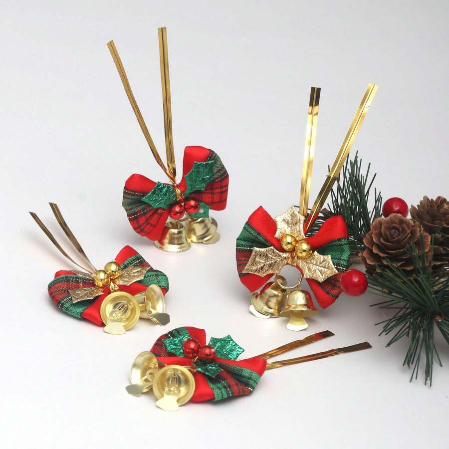 圣诞节迷你拉链串铃铛蝴蝶结装饰礼盒花环装饰圣诞节DIY配件蝴蝶结挂饰 - 彩色 - 查看 1