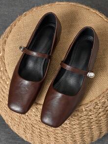 MonaNise Giày cao gót đế xuồng đế dày 3cm thời trang nữ màu đen, xanh navy, cà phê, đỏ tía, giày bệt thanh lịch - Cà phê nâu - Xem 4