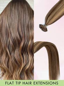 12-24 Inch 50pcs Protein Flat Tip Hair Extensions, Invisible F-Type, High Quality, Natural Look, Suitable For Thin Hair, Weddings, Daily Use, Parties, Straight Real Human Hair Extensions, Applicable For Any Occasion, Halloween Costumes - Multicolor - View 15