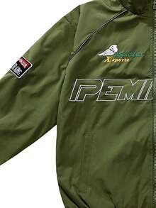 Chaqueta casual de manga larga con estampado de letras para hombre, chaqueta de calle para primavera y otoño, chaqueta de carreras negra de motociclista, chaqueta bomber de diseñador de manga larga para salir, edición de ropa urbana, para regalos a amigos, esposo, novio