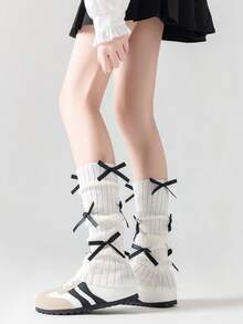 1 Set Women's Fashion Yoga Ballet Style White Arm Sleeves, Black Knitted Arm Warmers, Pink Aesthetic Fingerless Gloves With Bow Decor, Streetwear Y2K Vibe Arm Sleeves Suitable For Daily Wear, Dates, Home, Outdoor - XN358# - View 18