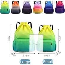 Drawstring Backpack Yoga Gym Bag,Waterproof Small Sackpack Sports Beach Backpack,Color Gradient Nylon Casual Backpack - 綠藍色 - 查看 4