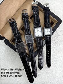 Pablo Raez 1pc Charming Couple Watches Vintage Man Women Wristwatch Stainless Steel Top Brand New Luxury Original Silver Color Jewelry Non Tarnish Black Lovers Clocks Wedding Watches Fashionable Design Wristwatch - Silver - View 11