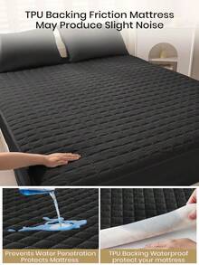 1 pieza Sábana ajustable impermeable, ropa de cama, sábana, funda de colchón, sábana suave y cómoda, sábana ajustable de unicolor a cuadros, estilo minimalista para decoración del hogar, sábana ajustable para cama individual, doble, king, queen, apta para todas las estaciones, lavable a máquina, decoración de otoño, decoración de habitación, vuelta al colegio, útiles escolares, negro