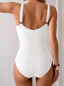 Traje de baño de una pieza con diseño fruncido y control de abdomen - Blanco - Ver 3