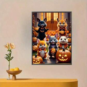 1pc Cute Animal & Pumpkin Diamond Painting Kit, 5D DIY Diamond Art For Home Wall Decor, Beginner Friendly Craft Set, Stress Relief Hobby, Best Gift For Women, Girlfriend, Mom