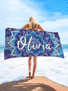 1 pièce Serviette de plage personnalisée avec texte et fleurs, serviette de bain ultra-absorbante, serviette de plage confortable, serviette de piscine à la mode, tapis de yoga raffiné, accessoire de plage, cadeau essentiel pour la fête des mères, les anniversaires, les jours fériés, la fête des pères, les remises de diplômes, les mariages, les pendaisons de crémaillère. Décoration de salle de bain, de salon, de chambre à coucher, accessoires de voyage essentiels, articles de plage essentiels, articles essentiels pour le dortoir - Multicolore - Voir 3