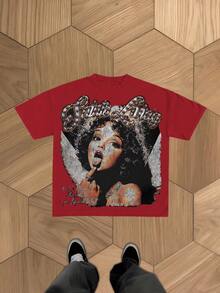 Saint Livin' Angelic Woman Tee, (Cotton T-Shirt) Men's Round Neck Short-Sleeved Cotton Casual T-Shirt, Loose Style, Versatile, Unisex, Suitable For Holiday Travel! Graphic Tees Shirts Men Clothes  Jersey - 紅色 - 查看 2