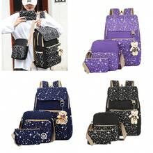 3Pcs/Set Star Print Girls Boys Backpack Travel Rucksack Kids Back To School Bags - Black - View 1