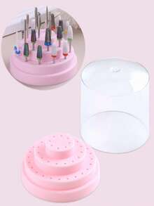 1 pezzo Scatola portaoggetti per punte di levigatura da 48 fori - rosa, bianco, blu, viola, verde, rosso rosa, con coperchio trasparente antipolvere per esporre e conservare forniture per unghie (è inclusa solo la scatola portaoggetti per le punte di levigatura, non sono inclusi altri strumenti)