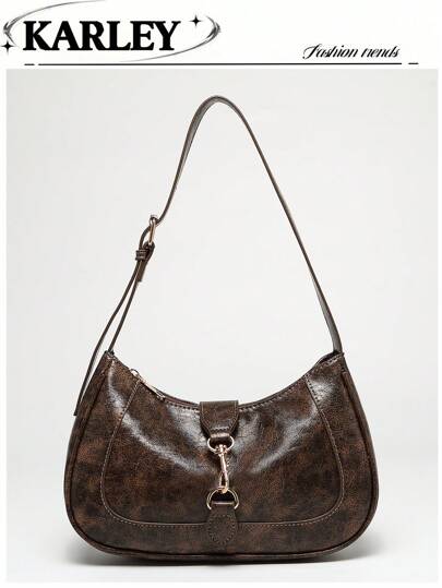 Retro Wine Red Minimalist Women's Shoulder Bag, Half-Moon Shape Handbag, Large Capacity, Suitable For Dates, Outings, Gatherings, Available In Wine Red, Gray, Black, Coffee Brown