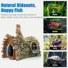 1件仿真树桩水族箱装饰品，树脂鱼缸摆件，带躲藏洞穴，适合鱼类、乌龟和其他水生宠物，仿天然木纹设计，营造生动的水下景观并提供庇护所。