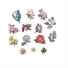 14 片装熨烫花朵刺绣补丁，熨烫补丁，适用于牛仔裤、衬衫和夹克的各种设计，易于使用，用于衣服的小绣花玫瑰花布贴，DIY 电脑刺绣补丁，用于服装配饰 - 彩色 - 查看 5