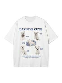 休闲标语动物印花宽松白色圆领短袖T恤，西高地白梗印花女式T恤，适合夏季返校季、日常休闲穿着，大码女式短袖上衣，女士T恤，大码上衣，弧形下摆T恤 - 白色 - 查看 7