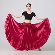 Długa rozkloszowana spódnica damska z koła - satynowa rozkloszowana spódnica w stylu boho vintage w kształcie litery A, do tańca, na imprezę, na co dzień (na cztery pory roku, na co dzień, w stylu sukni balowej)