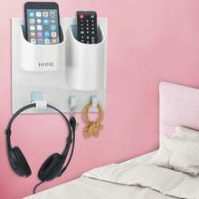 Euuztu Bedside Shelf Organizer,Stick On Adhesive Wall Mounted Floating Shelf Holder Phone,Headset,Reading Glasses,Remote Control - Good Home,Dorm,Bedroom,Office (Vertical Type/White) - 橫版/白色 - 查看 1