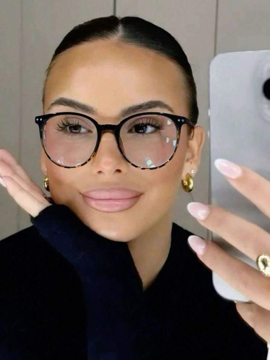 1 Pair Women's Multi-Color Plastic Oval American Hot Girl Campus Style Fashion Flat Glasses, Suitable For Daily Office And School Use - Multicolor - View 1