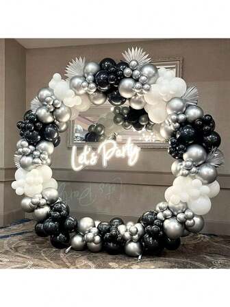 147 delar svart-silver-vit ballongblomsgirlangbåge-kit, perfekt för födelsedag, bröllop, fest, bakgrundsdekorationer, heminredning, jul
