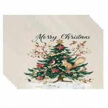 4件套圣诞主题餐垫，以简约的圣诞树和松鼠图案为特色，饰有圣诞球和鲜花，适合日常用餐、节日餐桌装饰、厨房装饰和家庭聚会装饰。它也是节日餐桌装饰的绝佳选择，最适合圣诞节使用。 - 彩色 - 查看 13