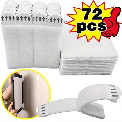 72 Heavy-Duty Picture Hanging Strips - Non-Damaging Adhesive Hooks, Perfect For Photos And Christmas Decorations, Ideal For The Holiday Season. No-Drill Photo Hangers With Double-Sided Removable Wall Hooks Suitable For Frames And Artwork, Waterproof Adhesive Mounting Tabs. Heavy-Duty Frameless Picture Stickers, Nail-Free Frame Hooks, Removable Picture Hangers With Damage-Free Design