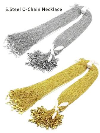 10/100 piezas Cadena de anillo en O de acero inoxidable, collar de cruz plana, cadena de gargantilla, accesorios de joyería DIY