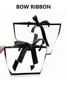 1 件/5 件/10 件款式简约黑白蝴蝶结装饰礼品手提袋，高品质简约礼品袋，适合生日、购物、万圣节派对、圣诞派对、夏季婚礼、家庭礼物、情侣礼物、夏季婚礼、生日礼物、高级礼品袋、最好和最便宜的商品、婚礼回礼、送给家人和朋友的最佳礼品袋 - 彩色 - 查看 6