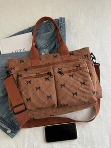 Bolso de hombro minimalista de unicolor conúltiples bolsillos, bolso cruzado casual de mujer, bolso de cubo de gran capacidad, bolso cruzado de hombro, adecuado para viajes al aire libre, - Marrón - Ver 8