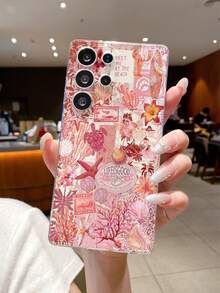 1 pieza Funda de teléfono transparente de TPU suave con diseño de concha, tortuga marina y flor de coral, anti-arañazos, anti-huellas dactilares, protección de la lente de la cámara, compatible con Apple, Nothing, Pixel, INFINIX, Redmi
