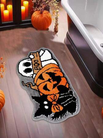 1 st/Halloween spökformad plyschflänsimitationsmocka dörrmatta, badrumshalksäker, vattenabsorberande, fläckavvisande, matta hem badrumsdekoration golvmatta utomhusmatta dörrmatta juldekor köksmatta