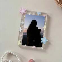 Soporte de tarjeta de estrellas transparentes y coloridas de 3 pulgadas de estilo coreano INS, soporte de tarjeta de estrellas negras, minimalista y de moda para almacenar fotos de ídolos para niñas y mujeres