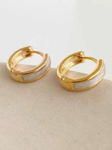 1 Pair Minimalist Petite Luxurious Everyday Versatile Geometric Fashion Copper Hoop Earrings For Women - White - View 6
