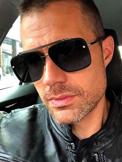 1 Pair Men's Metal Flat Top Aviator Fashion Glasses, Stylish Street Fashion, Suitable For Casual Outings, Blogger Photoshoots, Vacations