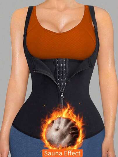 Colete modelador de cintura feminino de neoprene com zíper e clipes, alças removíveis, sutiã esportivo de compressão para treino