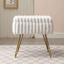 Faux Fur Vanity Stool With Storage Vanity Chair With 4 Metal Legs For Makeup Room