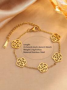 1 件时尚简约不锈钢空心三叶草/心形/花朵形手链，适合女性日常佩戴，送给爱人、订婚或婚礼场合的礼物 - 金黃色 - 查看 7