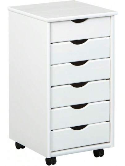 Oferta Especial- Piedistallo mobile - Piedistallo mobile con 6 cassetti - Piedistallo per ufficio - Mobile - Carrello mobile - Cassettiera - Legno di pino massiccio - Laccato bianco - 35 x 40 x 65 cm - Simon M1ES