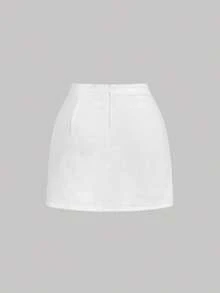 Women's Plus Size High Waist Wrap Front Bow Bodycon Skirt, 2025 Style - White - View 2