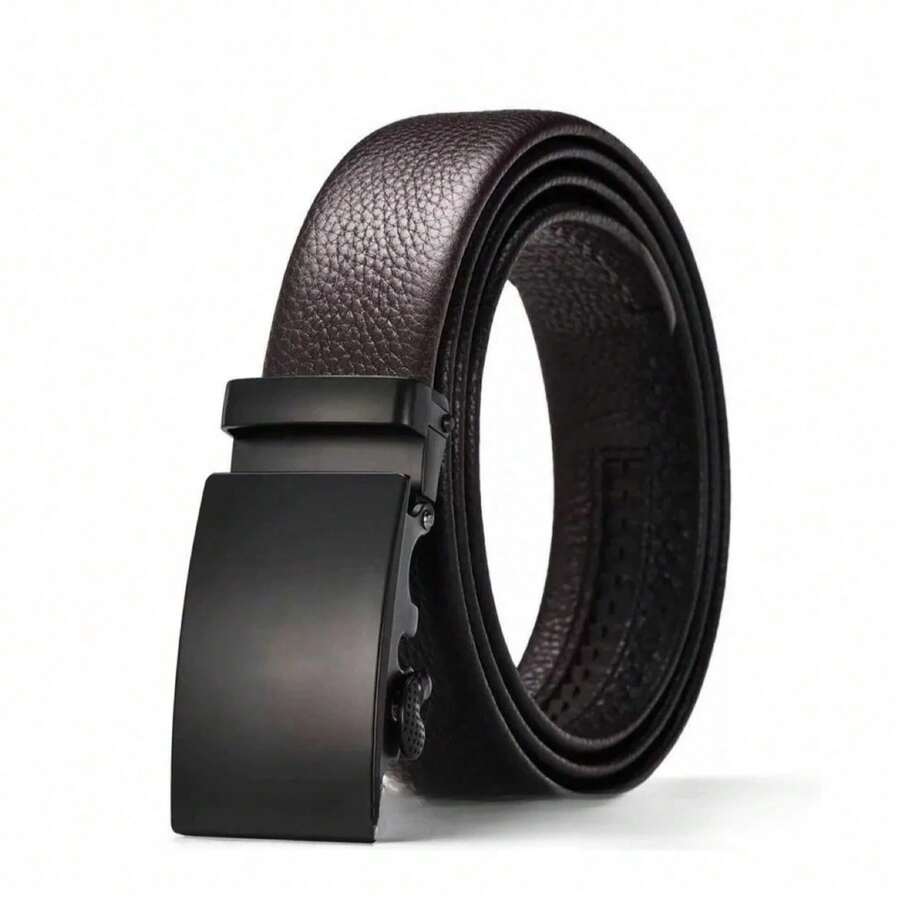 Men's Leather Belt With Automatic Metal Ratchet Buckle – Casual And Functional For Students And Everyday Use KITS 1/2/ - 鏽棕色 - 查看 1