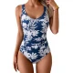 Navy Blue Leaf Print
