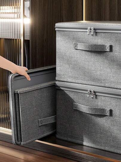 Cajas de almacenamiento apilables extra grandes con tapa - Organizadores multifuncionales ahorradores de espacio, con cremallera doble, caja de almacenamiento de lona extra grande multifuncional, plegable para almacenamiento y organización, adecuada para armarios, dormitorios, cocinas, una opción ideal para juguetes, libros, ropa, mantas, faldas, edredones, almohadas y almacenamiento debajo de la cama