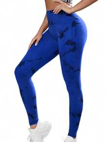 3 Pack Tie Dye Seamless High Waisted Workout Leggings For Women Scrunch Butt Lifting Yoga Gym Athletic Pants - Black+White+Navy Blue - View 5