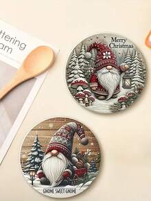 Conjunto de 6 Porta-copos de Papai Noel - Bases de Bebida de Madeira Feitas à Mão para Cafés e Casas | Decoração de Bar de Natal, Presente de Férias para Amigos | Resistente ao Calor, Adequado para Amantes de Chá e Café