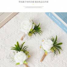 5pcs White Rose Corsage, Elegant European Style White Rose Corsage For Wedding And Party Decoration, Romantic Artificial White Rose, Elegant Wedding Supplies, Unique Party Decoration And Accessories, Suitable For Bride, Bridesmaid, Gentleman, Groom, White Rose Wedding Flower Accessories, Ball Gown Decor