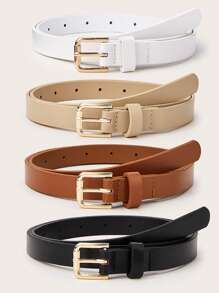4条装女士方形金属扣纯皮腰带，经典复古休闲腰带，适合秋季、万圣节等场合 - 腰帶 - 查看 11