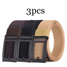 3 piezas Cinturón de lona con hebilla automática de moda para hombres, cinturón minimalista multiusos para aventuras al aire libre, regalo para padre/novio, accesorios de otoño-invierno, adecuado para adolescentes, jóvenes, hombres, uso casual, al aire libre, atlético, vacaciones, regalos de graduación, cumpleaños, uso diario, Halloween, casual, negocios, calle, bohemio, occidental, al aire libre, regalo para hombres, esposo, novio, padre, papá, Navidad