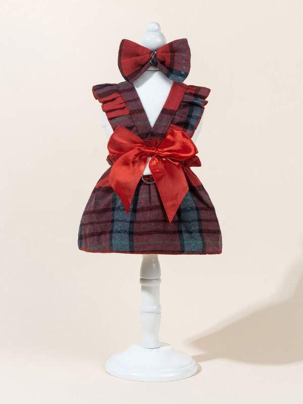 1 Set Pet Tulle Dress With Bow Tie, Cute Fashion Printed Dress + Bow Tie Pet Costume, Elastic Mesh Princess Pet Dress For Dogs & Cats,Christmas,Christmas Decorations