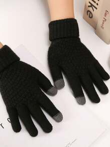 1pair Men's And Women's Autumn And Winter Pineapple Pattern Jacquard Knitted Touchscreen Gloves, Thick Cold Resistant Outdoor Cycling Warm Gloves