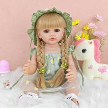 1pc Realistic 22 Inch Reborn Doll Full Vinyl Long Hair Fashion Simulation Dolls Perfect Birthday Christmas Gift - Green - View 5