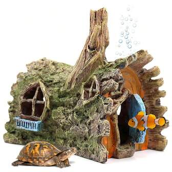 1pc Simulation Tree Stump Aquarium Decoration, Resin Fish Tank Ornament With Hideout Cave For Fish, Turtle & Aquatic Pets, Natural Wood-Like Design To Create Vivid Underwater Landscape & Provide Shelter