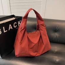 Women's Solid Color Textured Draped Tote Bag, Back To School, Large Capacity Shoulder Bag For Work & Daily Used, Casual  Versatile High-Quality Daily Commuting Bag - Black - View 7